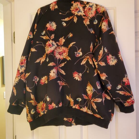 Chaps‎ Women's Black Floral Snap Front Satiny Bomber Jacket Sz 1X - Picture 5 of 8
